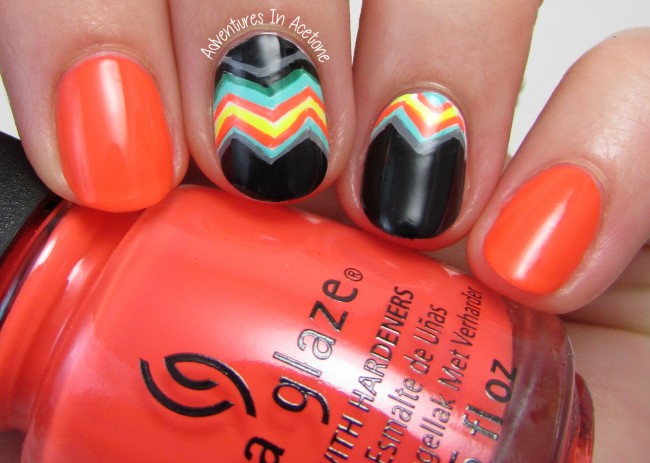 Bright Funky Chevron Nail Art 1