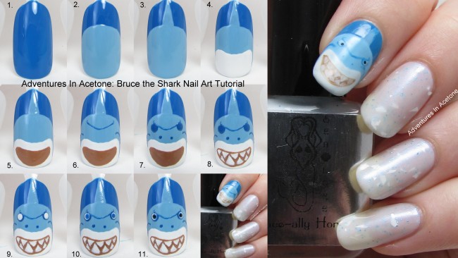 Bruce the Shark Nail Art Tutorial collage 2