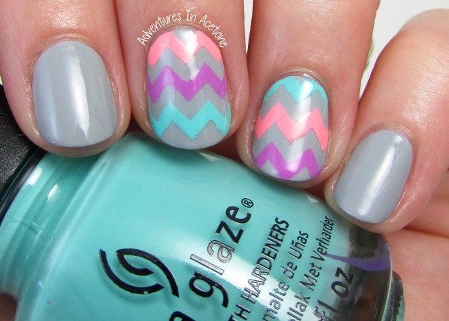 Neon Chevron nail art 1