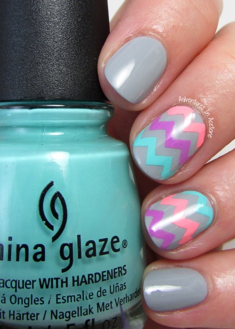 Neon Chevron nail art 2