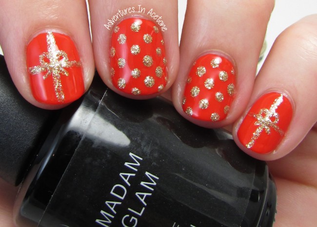 Madam Glam True Fire Brick Red and It's Not You, It's Me soak off gel holiday nail art 2