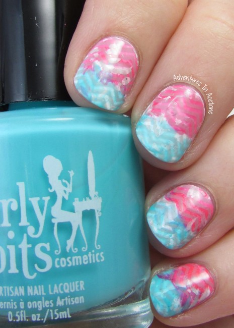 Pink and Turquoise Chevron Nail Art 1