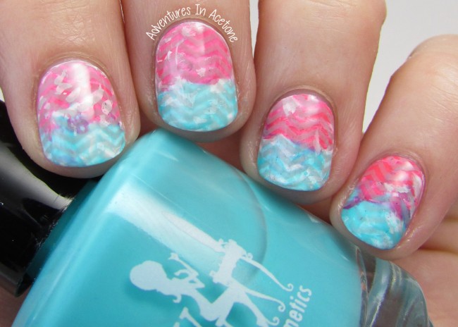 Pink and Turquoise Chevron Nail Art 2