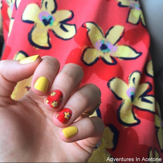 LuLaRoe Floral Nicole Dress Inspired Nail Art 3-001