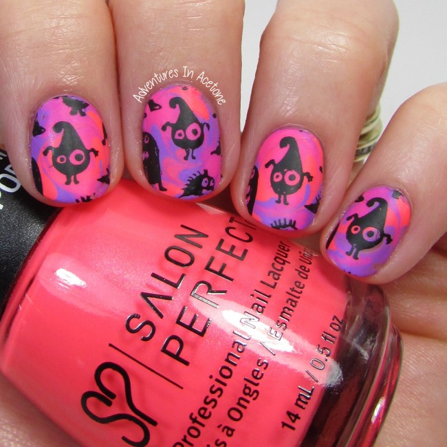 Neon Whimsical Monster Nail Art 2-001