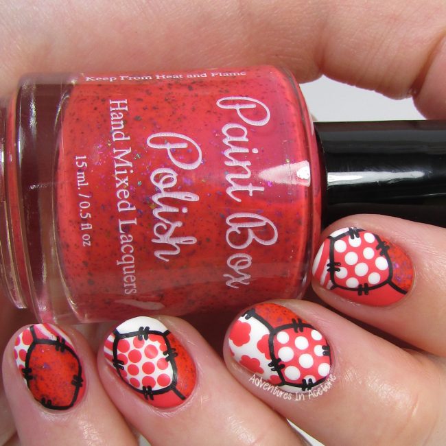 Coral and White Patchwork Nail Art 1