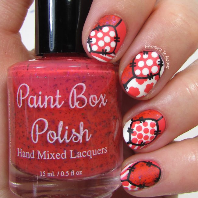 Coral and White Patchwork Nail Art 2