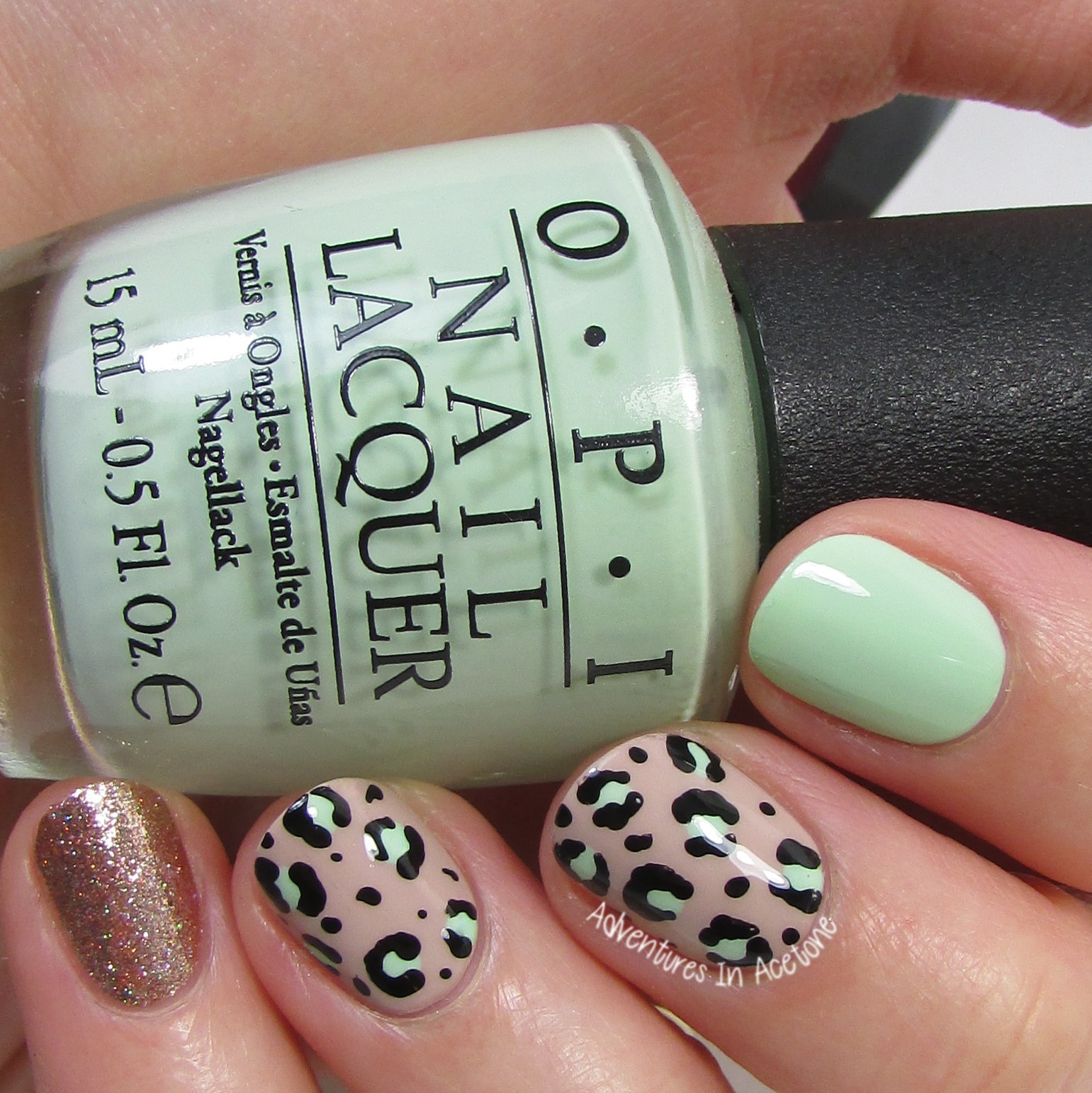 40 Great Nail Art Ideas, Mint Green Leopard Print Nail Art. Adventures In Acetone