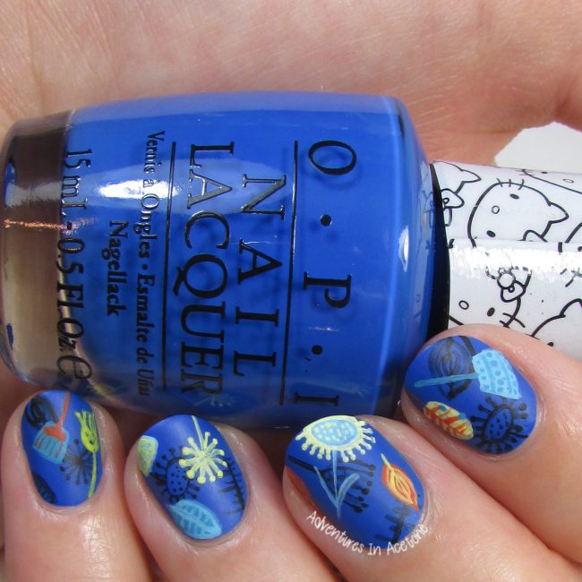 Blue Floral LuLaRoe Leggings Nail Art 2