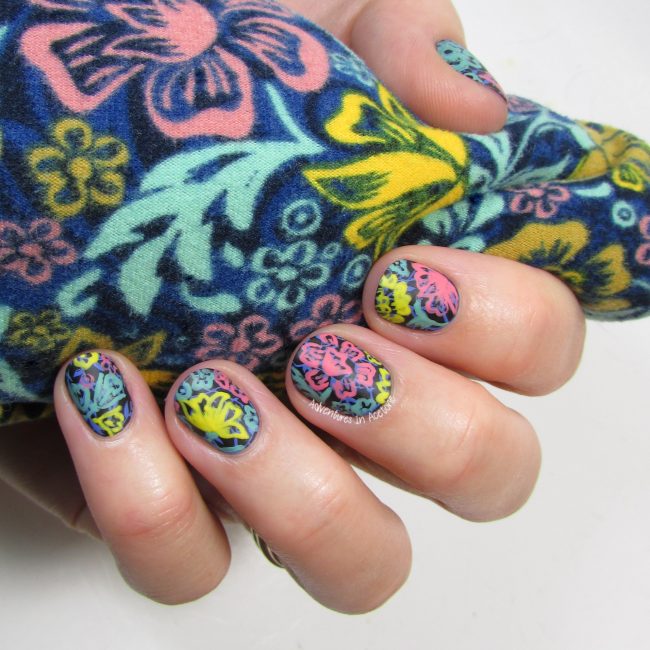 LuLaRoe Floral Leggings Inspired Nail Art 3-001