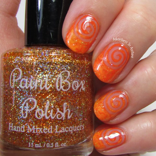 Orange Saran Wrap Negative Space Swirl Nail Art 2