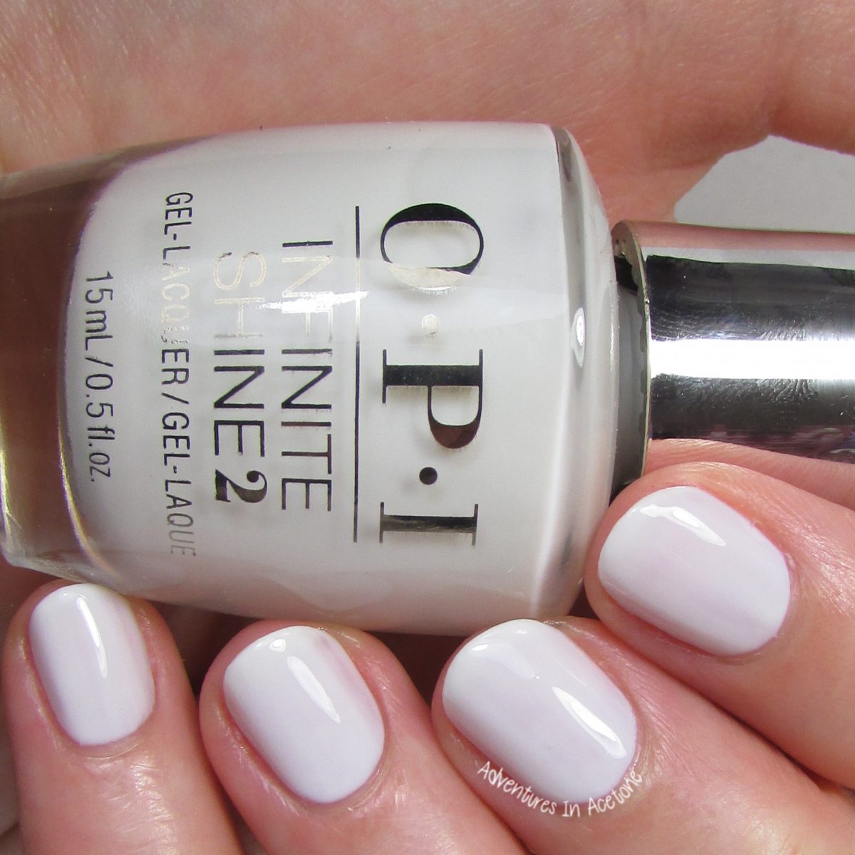 OPI Infinite Shine Funny Bunny I’m showing four streaky coats below with ba...